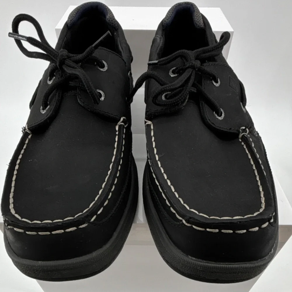Sperry Top-Sider Men Black Leather‎ 2-Eye Cross Lace Boat Shoes 11.5W Contrast